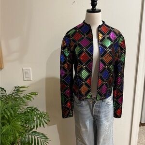 Vintage St John Colorful sequin  Geometric Women's Jacket